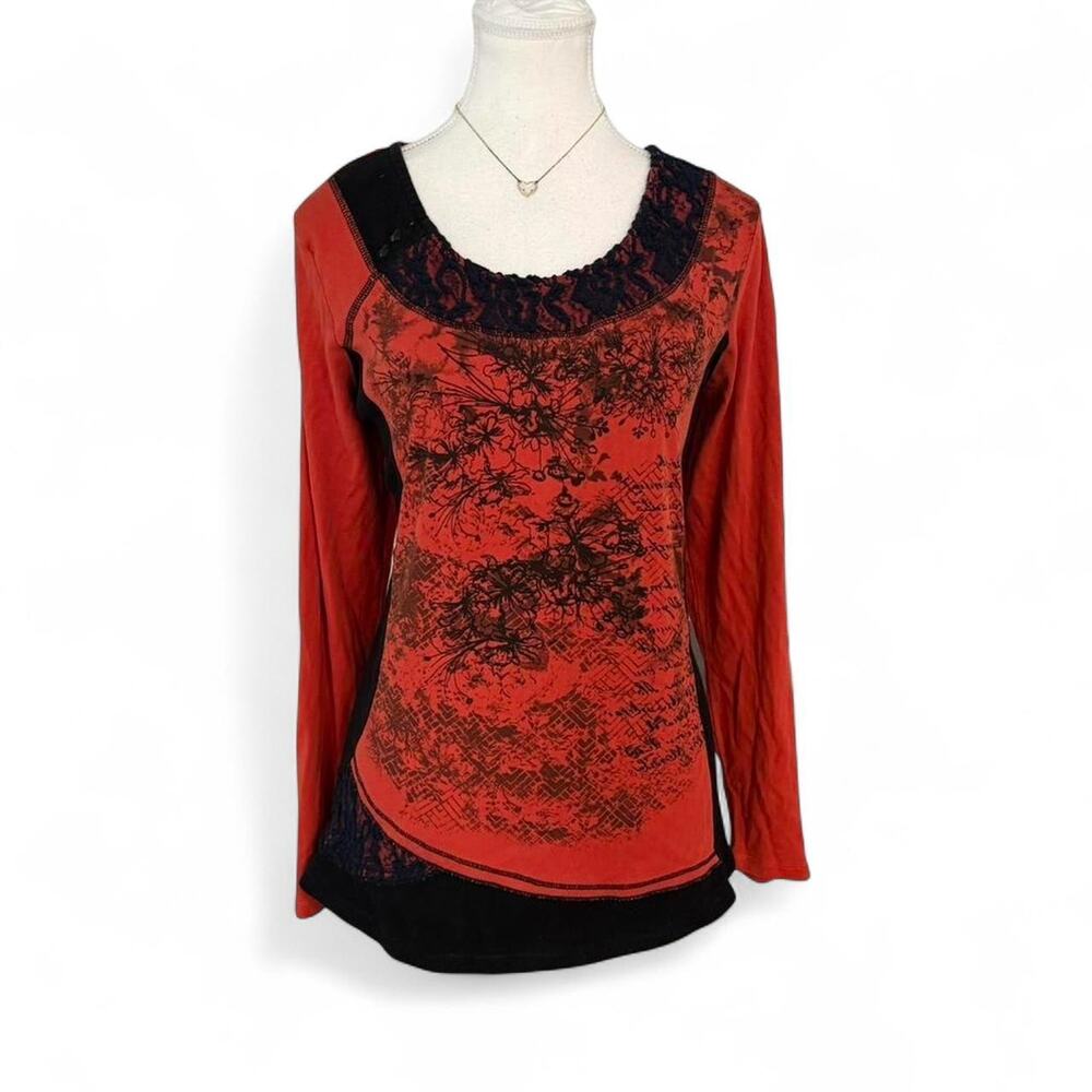Tango Mango Collection Orange Layered Long Sleeve Lace size large 100% cotton